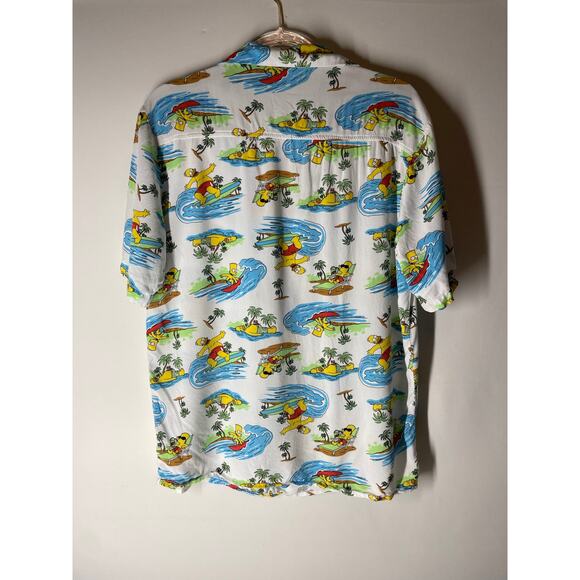Simpsons White Beach Hawaiian Button Down Short Sleeve Shirt Size Medium Mens - Picture 5 of 5